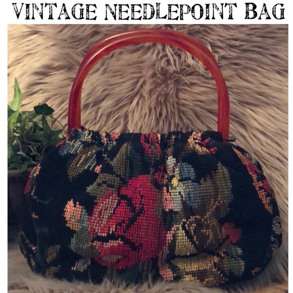 Gorgeous Vintage NeedlePoint Bag-EUC-12x7x3-Black - Picture 2 of 16